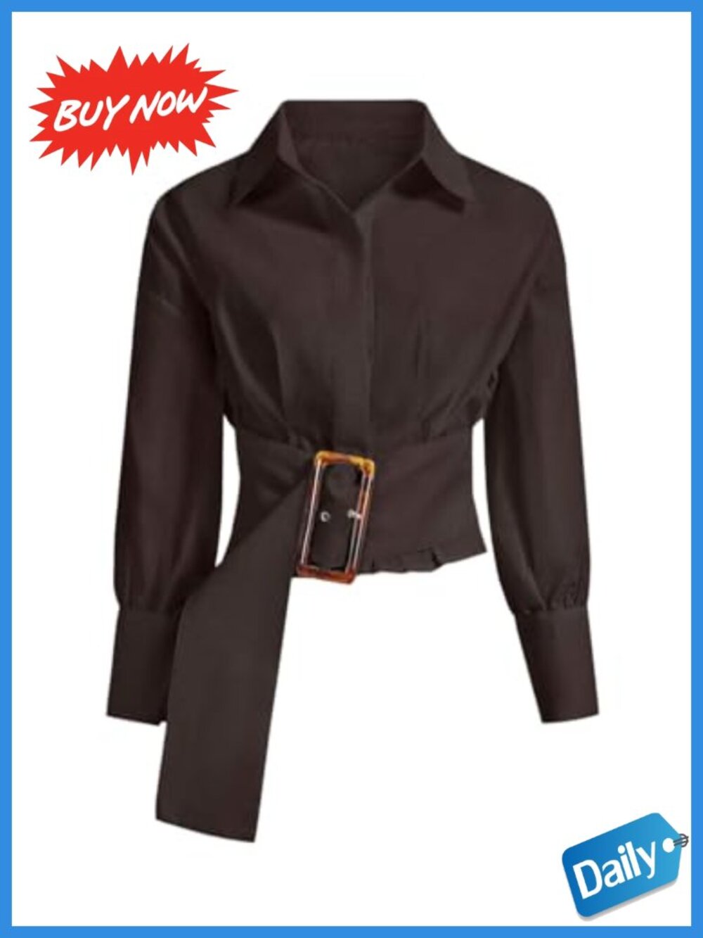 Cropped Y2K Belted Tunic Blouse Button-Down Pleated